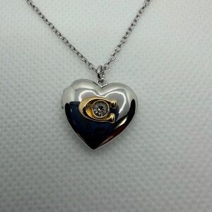 Coach Silver Heart Locket Pendant Necklace